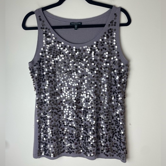 Eileen Fisher Sequined Bling Shell Tank Top Gray 100% Merino Wool Petite Medium - Picture 1 of 8